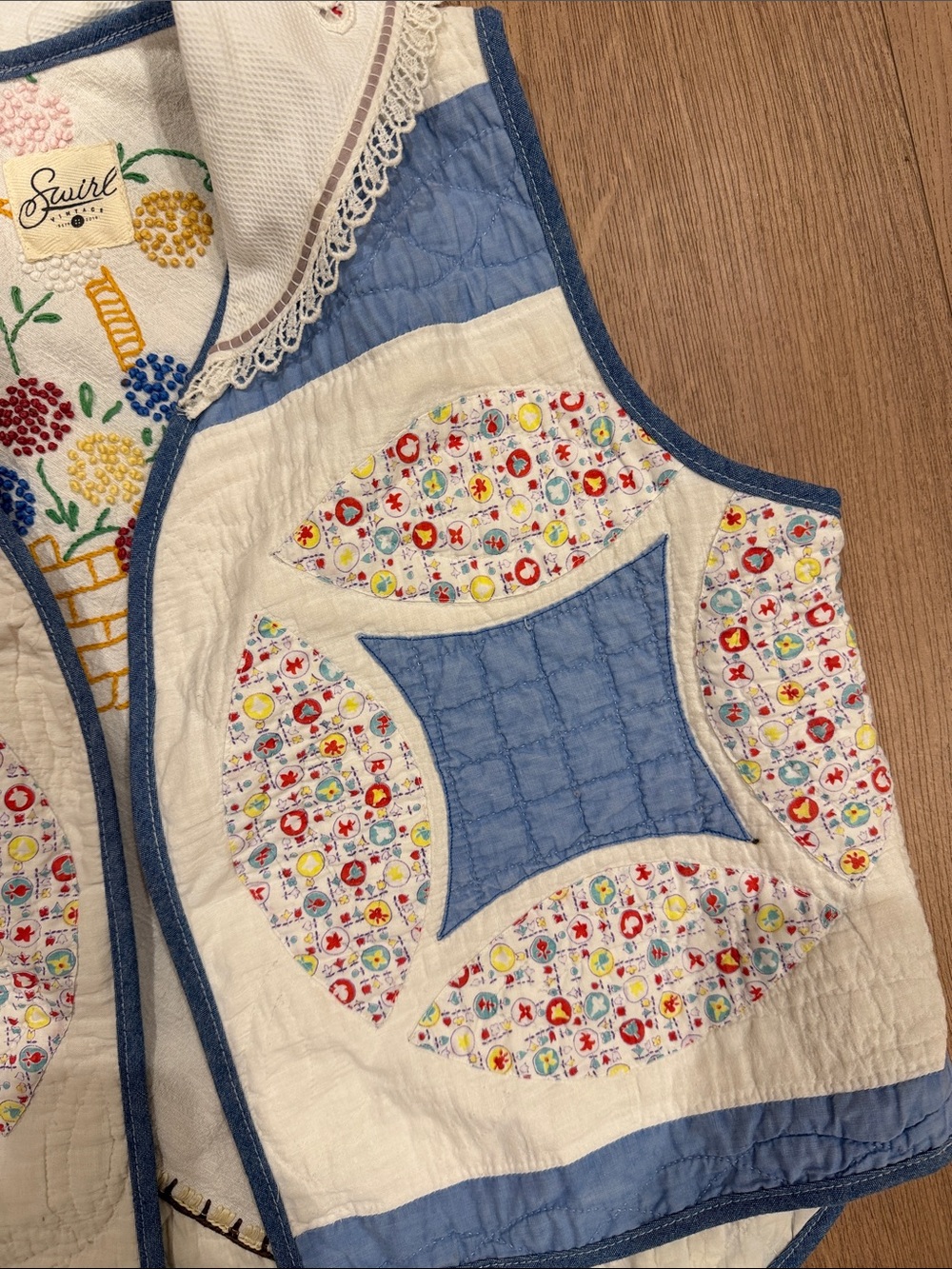Swirl Vintage Quilted Upcycled Handmade Vest - Picture 3 of 6